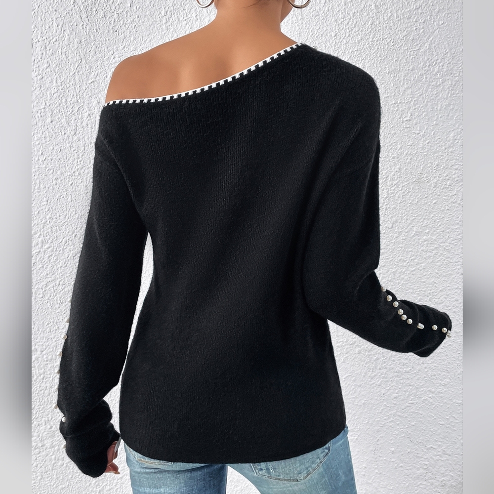 Beaded Asymmetrical Neck Sweater - Picture 3 of 5